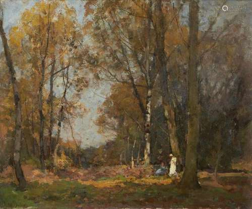 John Noble Barlow, British 1861-1917- A wooded landscape wit...