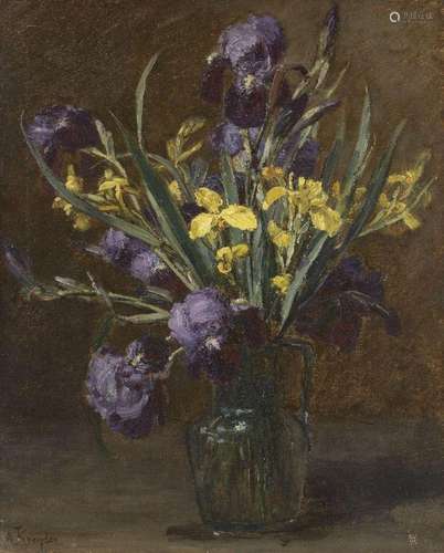 Alexis Kreyder, French 1839-1912- Irises and daffodils; oil ...