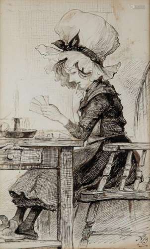 Alfred Bryan, British 1852-1899- Woman at the table wearing ...