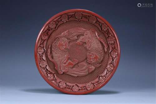 A CHINESE TIXI LACQUER VIEWS DISH