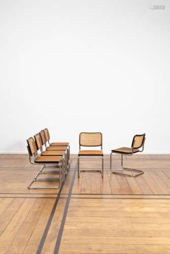 MARCEL BREUER (1902-1981) Cesca Suite de six chaises Structu...