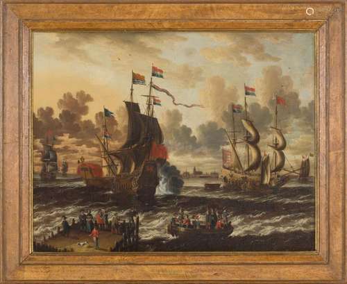 ATTRIBUÉ À PIETER VAN DE VELDE II Marine Huile sur toile. Ol...