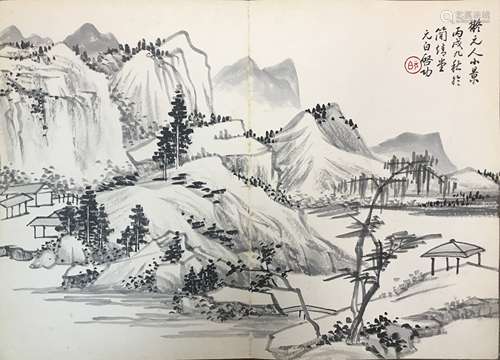 启功 拟元人山水小景 纸本册页单开軟片