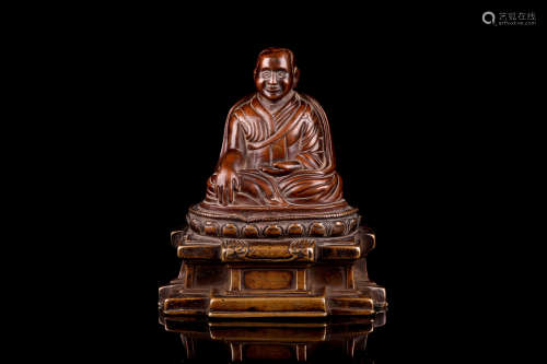 15世紀 西藏雙色銅祖師座像
