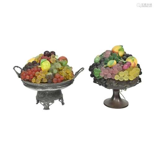 Two Glass Fruit Table Lamps