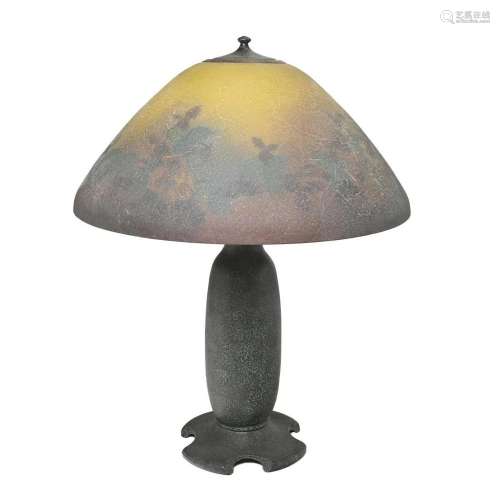 Moe Bridges Lamp with Reverse Painted Glass Shade