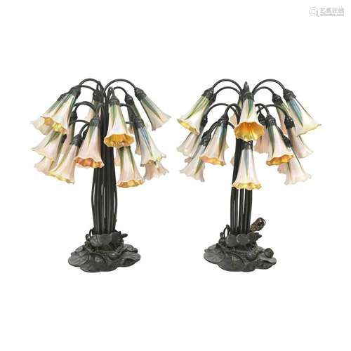 Pair of Lily Pad Table Lamps with Favrile Shades