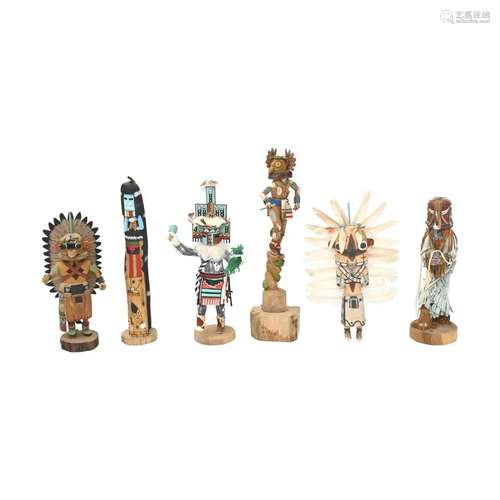 Six Native American Hopi and Zuni Kachina Dolls, Signed