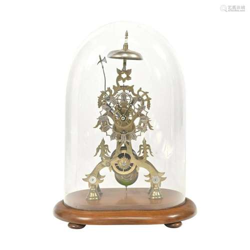 Victorian Brass Skeleton Clock Under Dome Cover