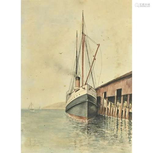 Haig Patigian, Moored Freighter, watercolor