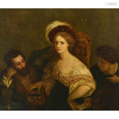 Continental School,Noble Woman with Suitor and Servants