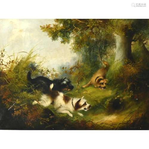 Frank W. Cassell, Terriers on the Hunt, oil on canvas