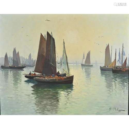 Paul Philippe, Boats in Concarneau, oil on canvas