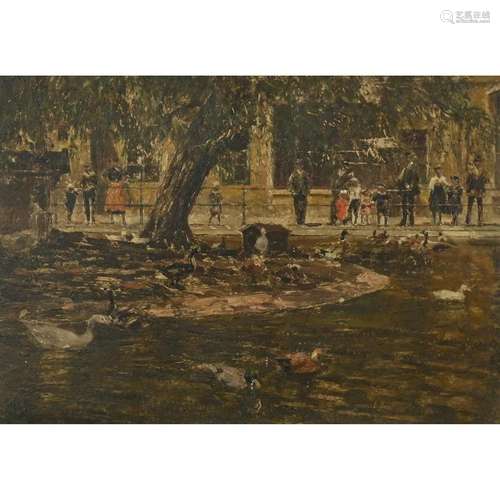 Continental School, Park Scene, oil on panel