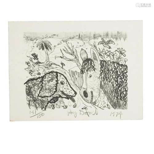 Roy de Forest, Dog and Horse, 1974, Lithograph