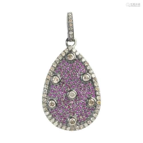 Diamond, Pink Sapphire, Sterling Silver Pendant.