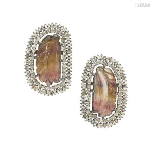 Parti-Colored Tourmaline, Diamond, Silver Earrings.