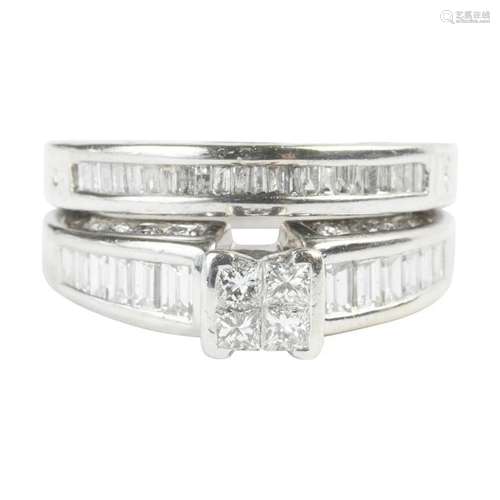 Diamond, 14k White Gold Soldered Wedding Ring Set.