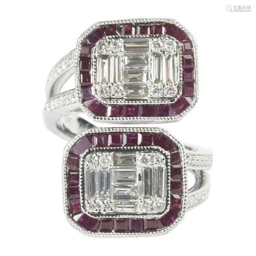 Diamond, Ruby, 18k White Gold Ring.