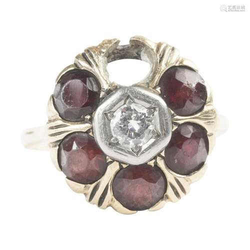 Diamond, Garnet, 14k White Gold Ring.