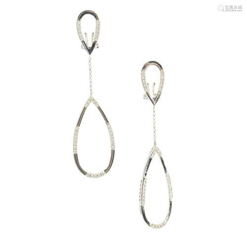 Pair of Diamond, 14k White Gold Earrings.