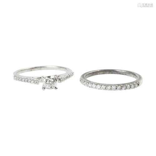 Diamond, 10k White Gold Wedding Ring Set.