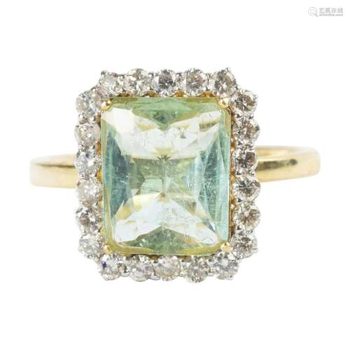 Mint Tourmaline, Diamond, 18k Yellow Gold Ring.