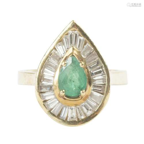 Emerald, Diamond, 18k Yellow Gold Ring.