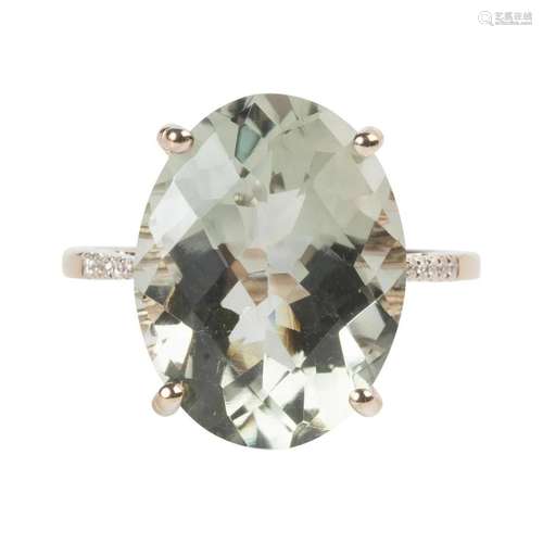 Green Quartz, Diamond, 14k Rose Gold Ring.