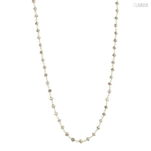 Diamond Bead, 14k Yellow Gold Necklace.