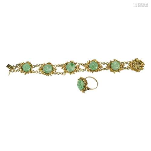 Jade, 14k Yellow Gold Jewelry Suite.