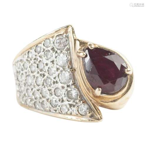 Ruby, Diamond, 14k Yellow Gold Ring.