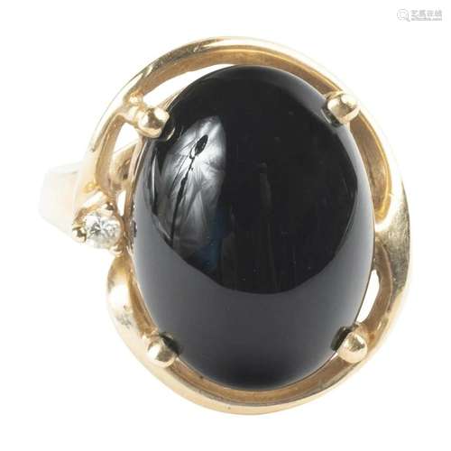 Black Onyx, Diamond, 14k Yellow Gold Ring.