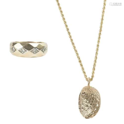 Diamond, 14k Yellow Gold Jewelry Suite.