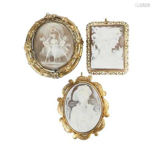 Three Shell Cameo, 14k Gold, Gold-Filled Brooches