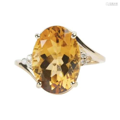 Citrine, Diamond, 14k Yellow Gold Ring.