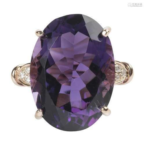 Amethyst, Diamond, 14k Rose Gold Ring.