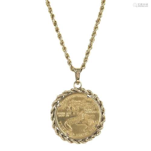 US Gold Coin, 14k Yellow Gold Necklace.