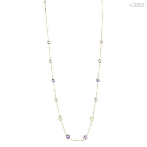 Multicolored Sapphire, 18k Yellow Gold Necklace.