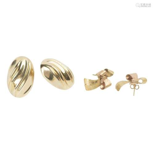 Collection of Three Pairs of 14k Gold Earrings.