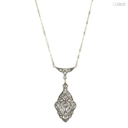 Diamond, Silver, 9k Yellow Gold Necklace.