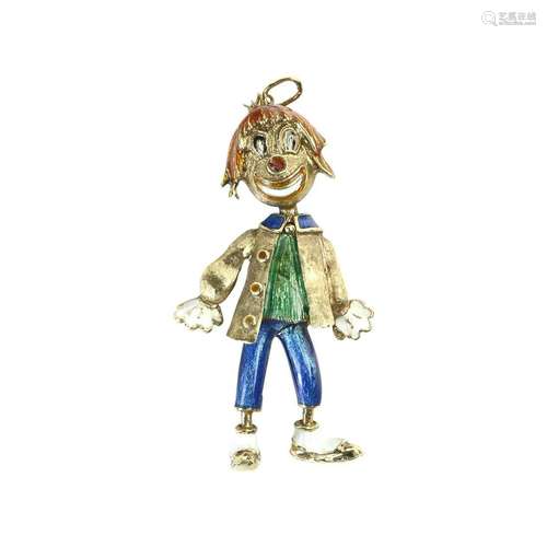 Martine Enamel, 14k Yellow Gold Clown Pendant.