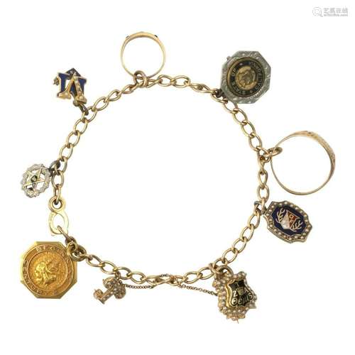 Enamel, Seed Pearl, Gold, Gold-Filled Charm Bracelet.