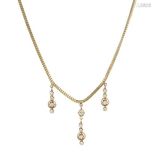 Diamond, 18k Yellow Gold Necklace.