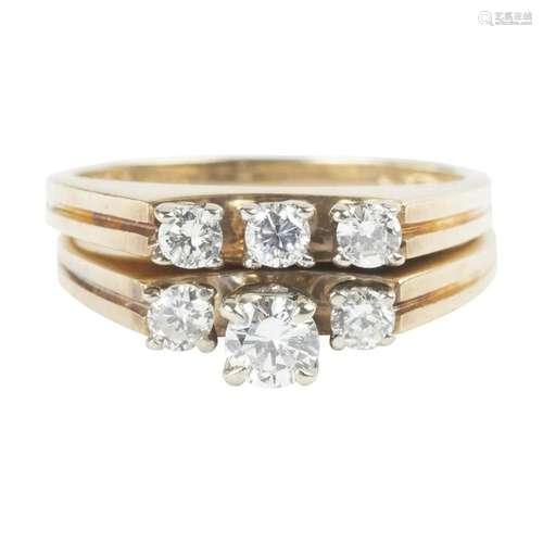 Diamond, 14k Yellow Gold Wedding Ring Set.