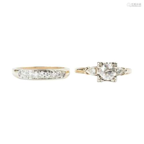 Diamond, 14k Yellow Gold Wedding Ring Set.