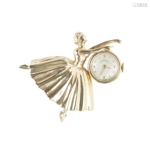 14k Yellow Gold Ballerina Lapel Watch.