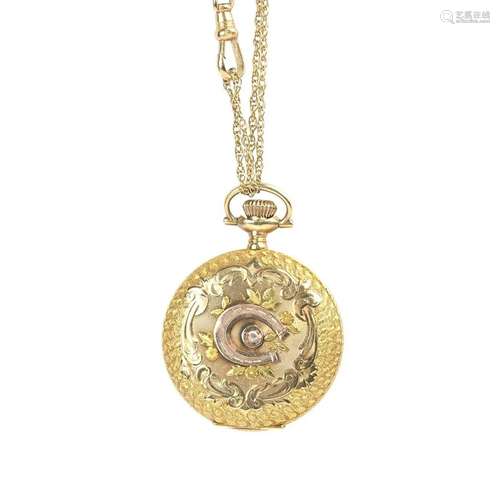 14k Gold Pocket Watch with Chain.