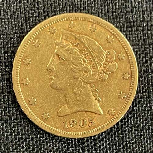 US 1905(S) $5.00 Gold Coin.