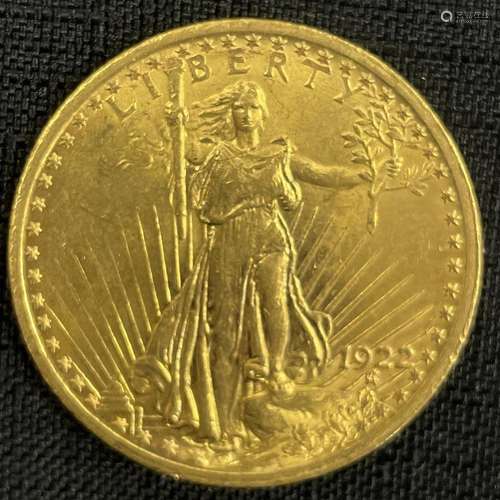 US 1922 $20.00 Gold Coin Saint Gaudens.